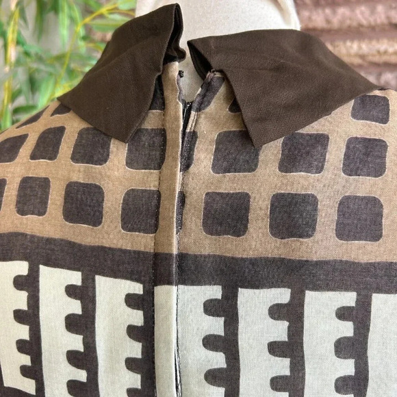 Vintage 60's Carol Craig Brown Geometric Big Bow Modest Sheath Dress - Picture 3 of 7